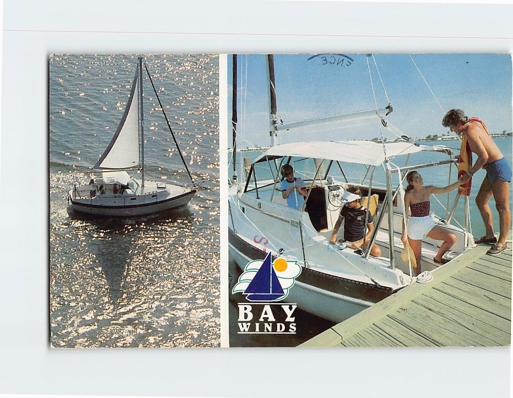 Postcard Sailboat & Boat Docks Bay Winds Marine Motel St. Petersburg Florida USA