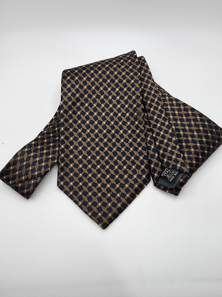Contissima Italian Silk Tie - Navy & Gold - 100% Silk - Handmade - Kansas City