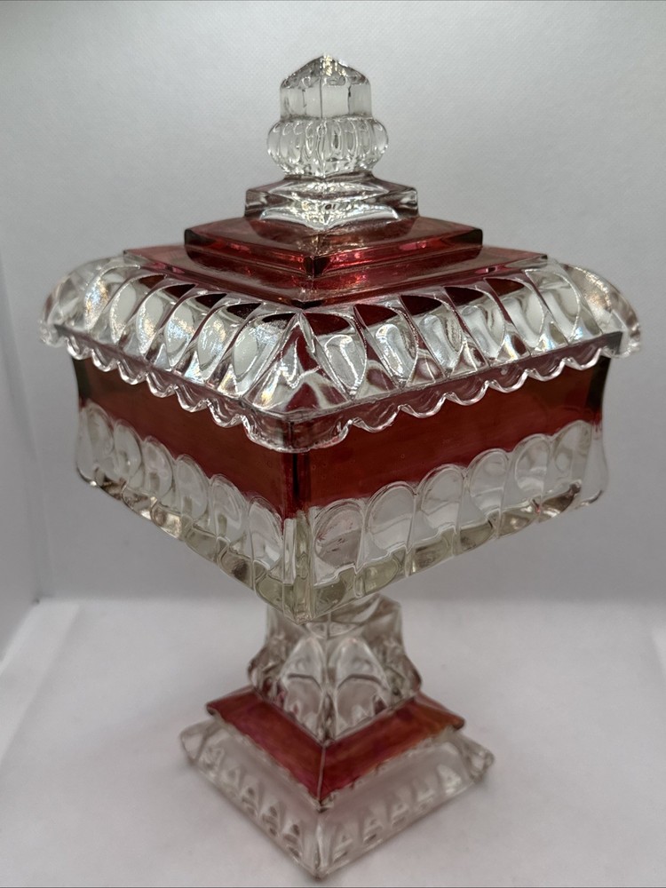Vintage Westmoreland Wedding Ruby Red Clear Bowl Candy Dish With Lid PLEASE READ