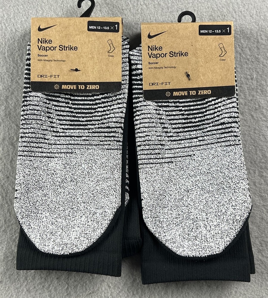 Total 2 PAIRS NIKE Vapor Strike Soccer Socks Black White Dri-Fit Men’s 12-13.5