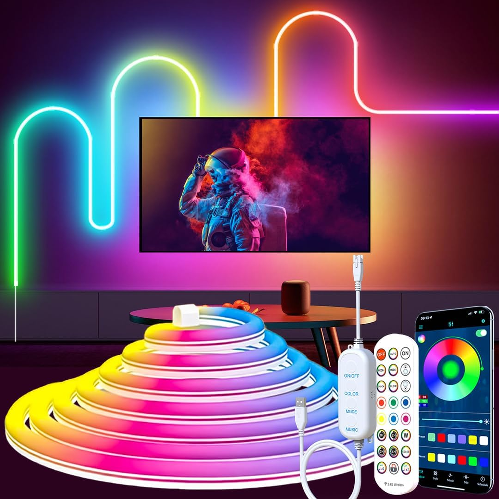 9.8FT USB LED Neon Rope Light,Smart RGB IC Led Strip Lights for Bedroom,Music Sy