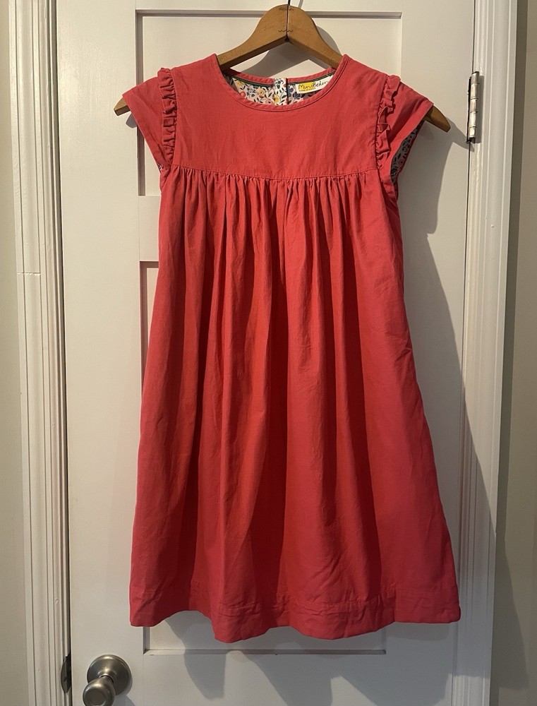 Mini Boden Corduroy Ruffle Sleeve Trapeze Pink Dress Floral Lining Girl’s 11-12
