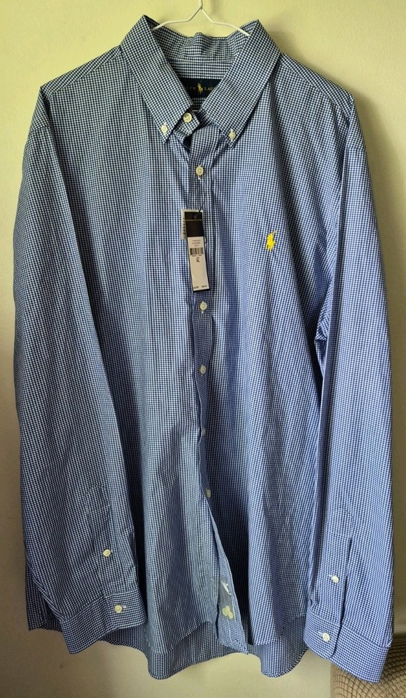 Polo Ralph Lauren Gingham Check Button Down Blue/White Logo Size XL NWT
