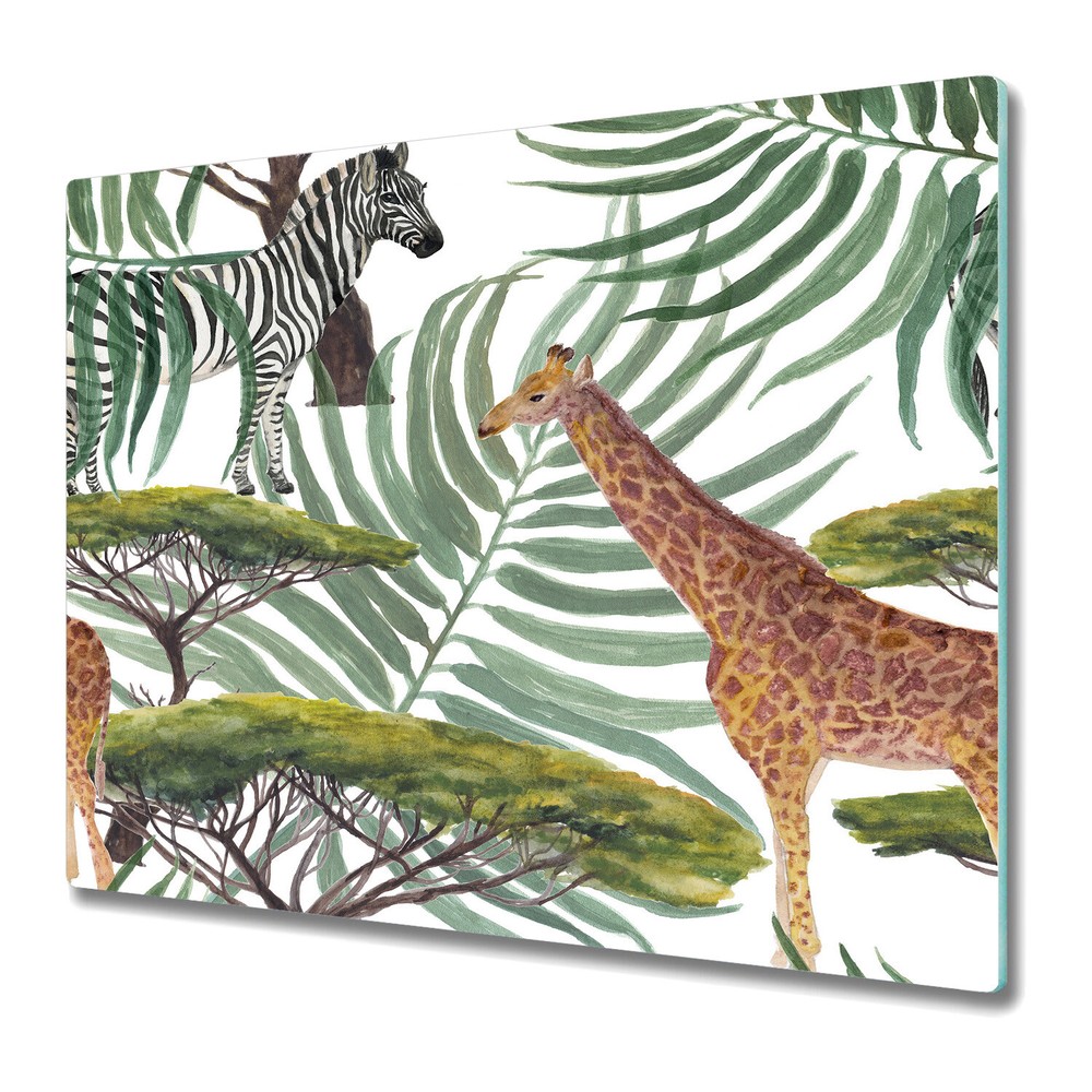 Glass Worktop Kitchen Chopping Board Tropical jungle Watercolour Colourful 60x52
