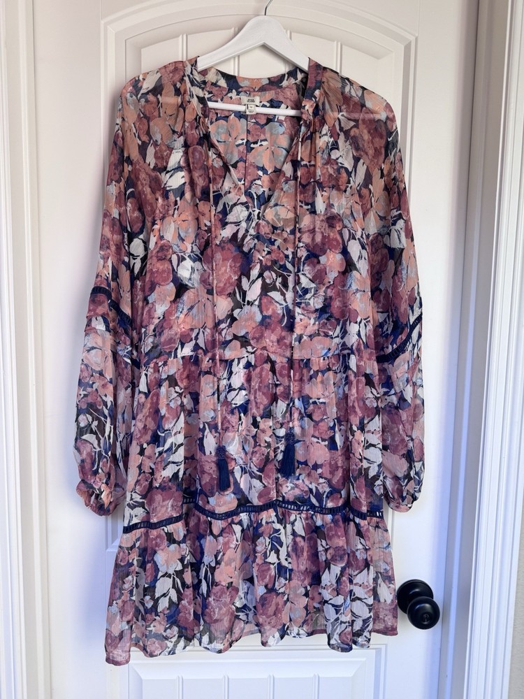 River Island Floral Mini Multicolor Long Sleeve Dress - Women’s Size US 8/UK 12