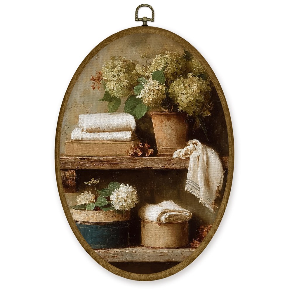 Vintage Laundry Room Oval Wall Art Decor, Rustic Farmhouse Canvas Prints, Cot...