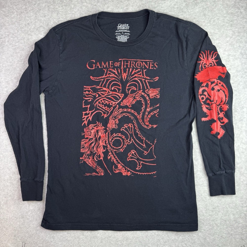 Game Of Thrones Long Sleeve Shirt XL Black Red House Of Targaryen Dragons