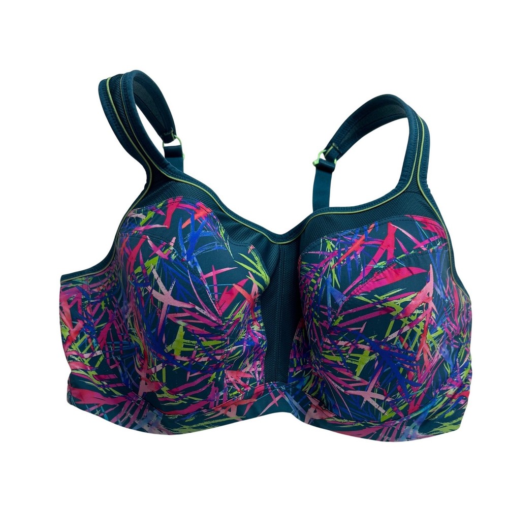 Panache Sport Underwired Sports Bra  Teal Neon Abstract Palm 38 FF High Impact-image