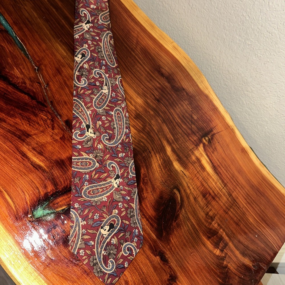 Silk Maroon Disney Mickey Paisley Floral Neck Tie Walt Disney Exclusive