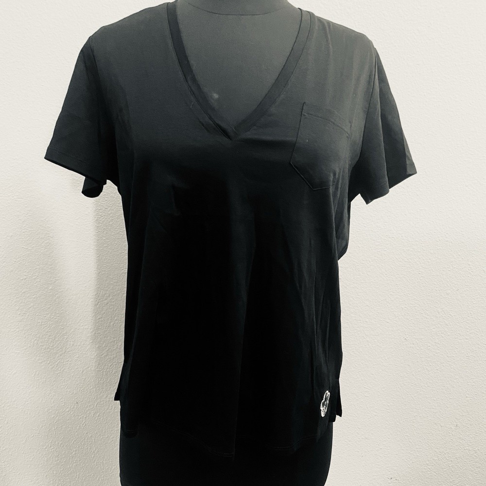 TED BAKER  Wpmen's Black Easy Fit V Neck T-Shirt  Size 2 (Small) NEW Hi Low Hem