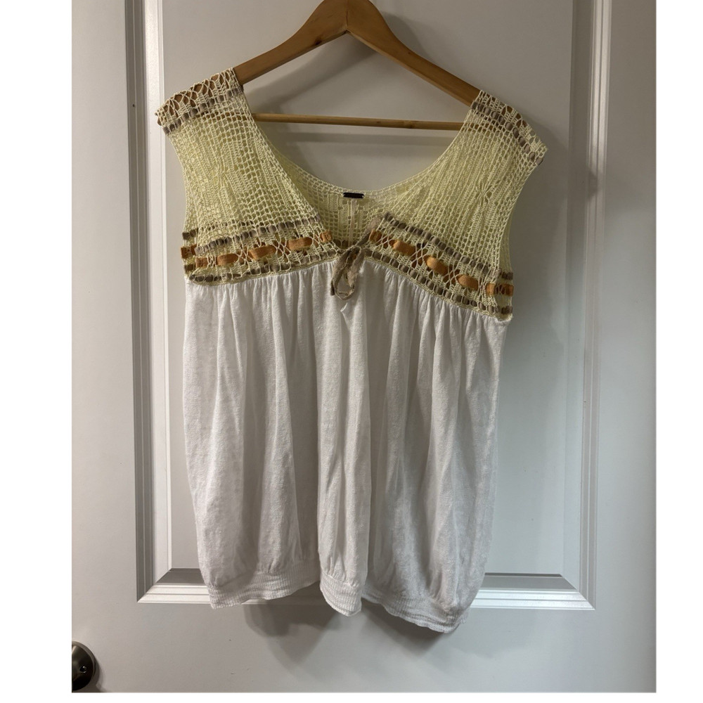 Free People Crochet Cotton Camisole Sleeveless Blouse White Cream Size S