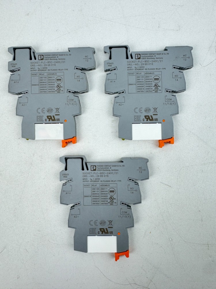 x(3) Phoenix Contact PLC-BSC-24DC/21 Relay Base 2966016 w/ 2961105 Relay