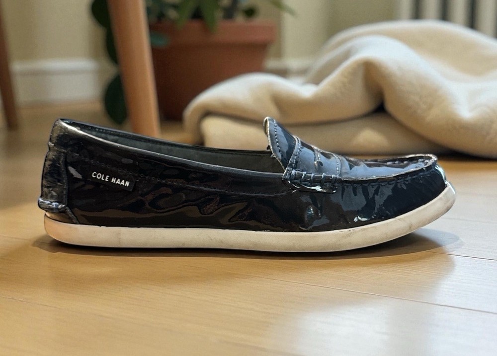 Cole Haan Women’s Grand.OS Loafers Navy Blue Patent Leather Slip-On Flats Size 7