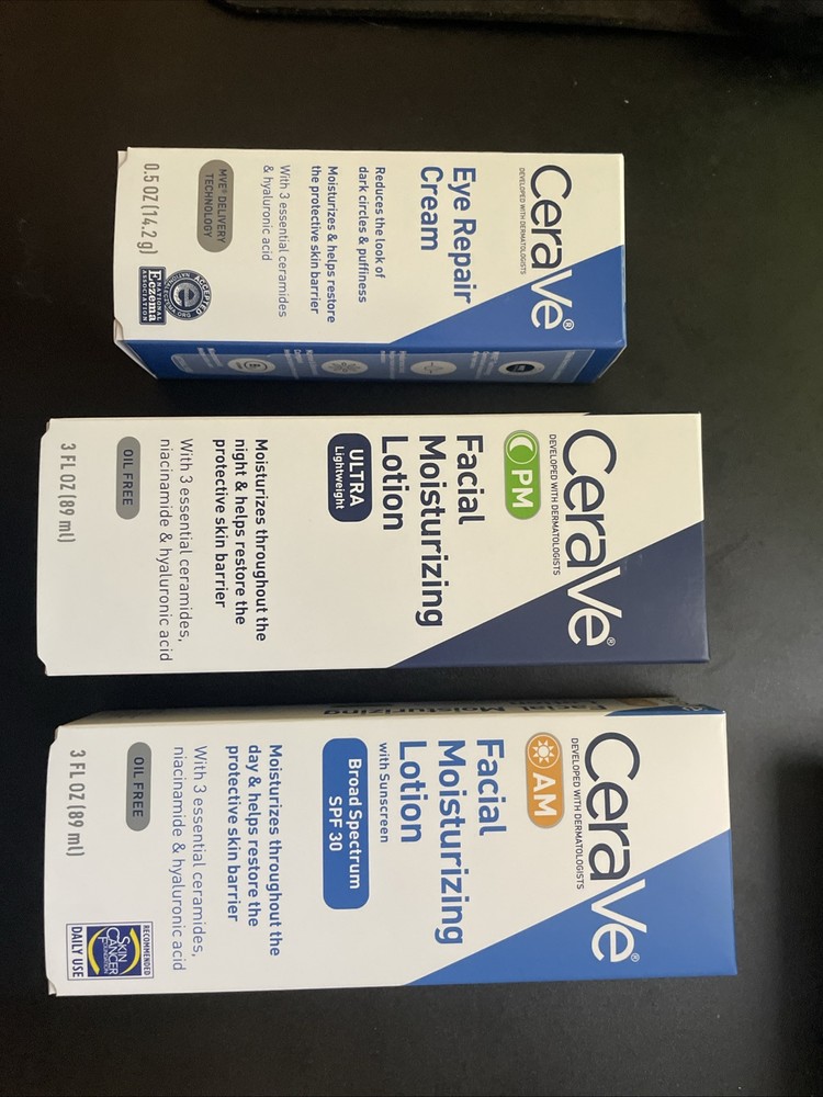 CeraVe 3-Pack Eye Repair Cream with AM & PM Facial Moisturizing Lotion
