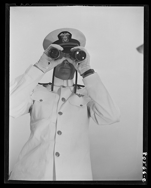 Photo:Anacostia Washington DC Naval Officer Binoculars 1941 Navy Uniform