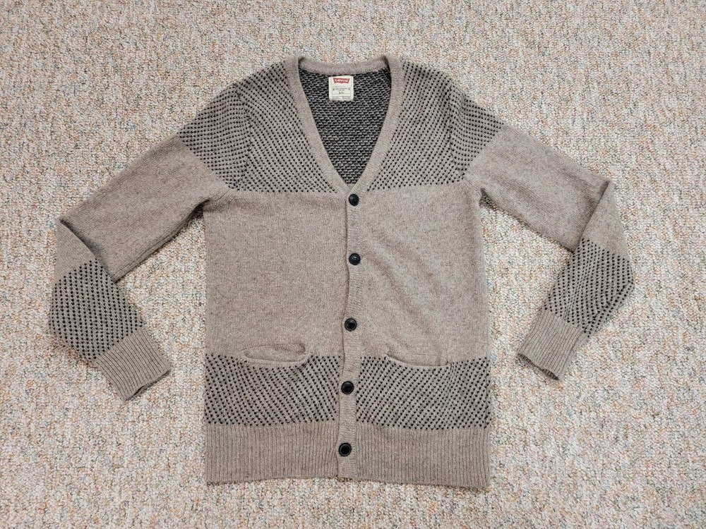 Levis Sweater Mens Large Oatmeal Lambs Wool Blend Button Up Cardigan Cabin Lodge