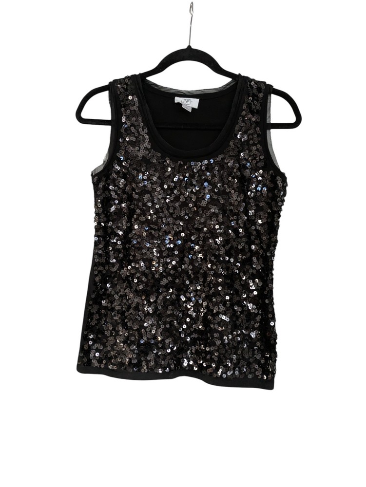 Ann Taylor Loft Black Sequin Sleeveless Top Women's Small Petite**