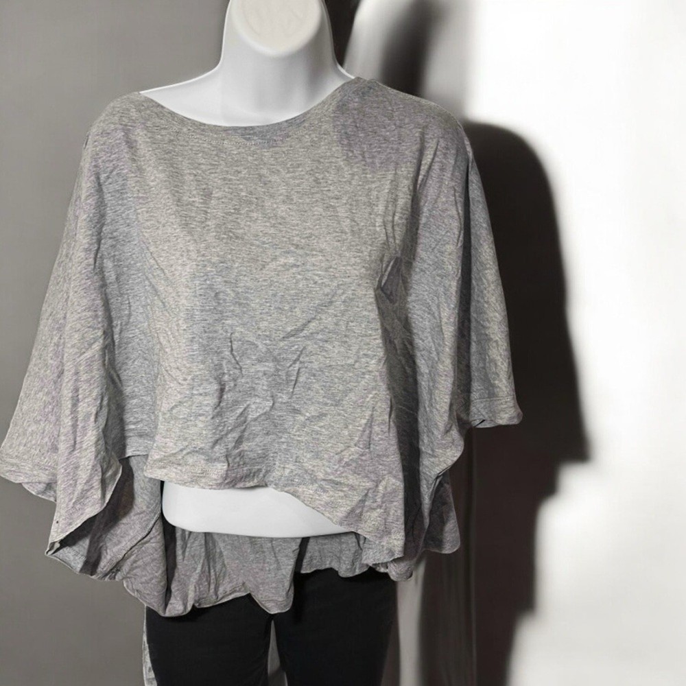 Women’s Oversized Gray Cotton Tunic – Size L – Cozy with Winged Sleeves