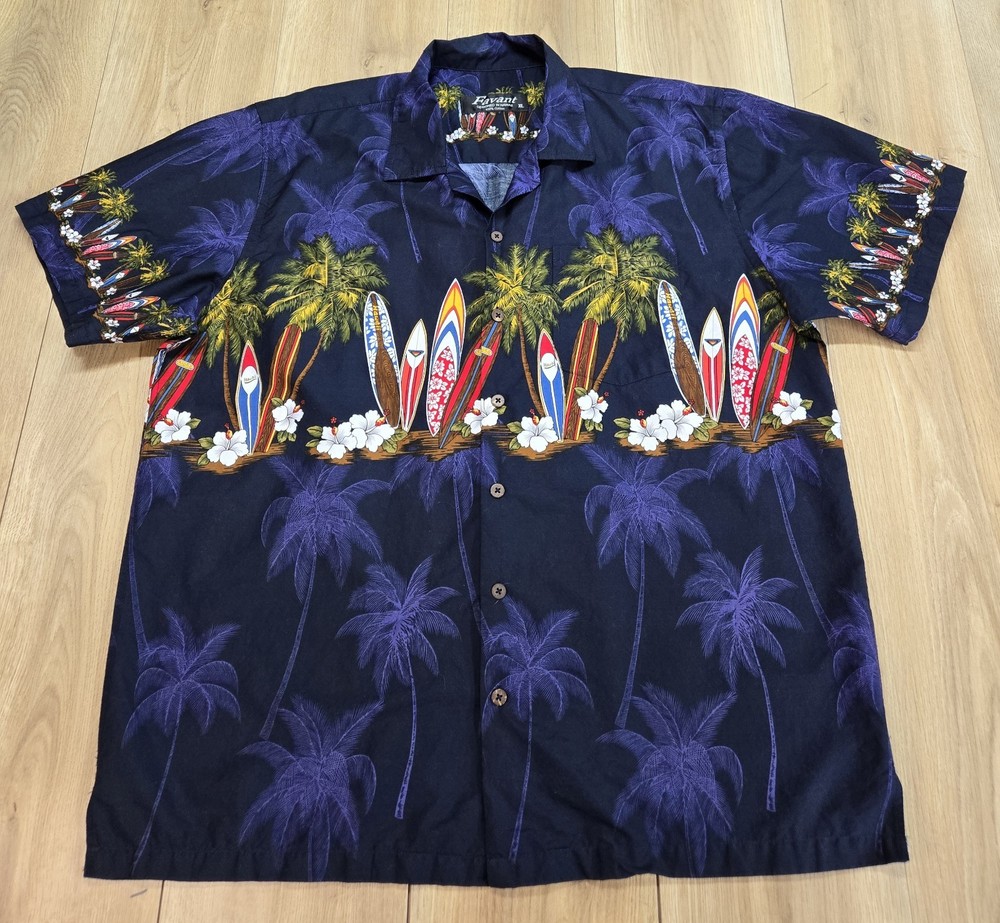 Favant Hawaiian Button-Down Shirt Mens Sz XL, Surfboards, Short Sleeve, Blue