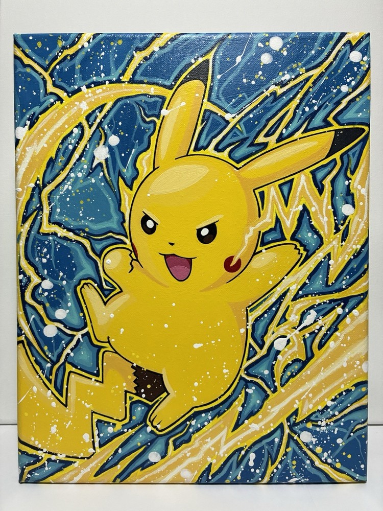 Pikachu Canvas Acrylic Painting Hand Painted 11x14 Pop Art Wall Art 1 of 1