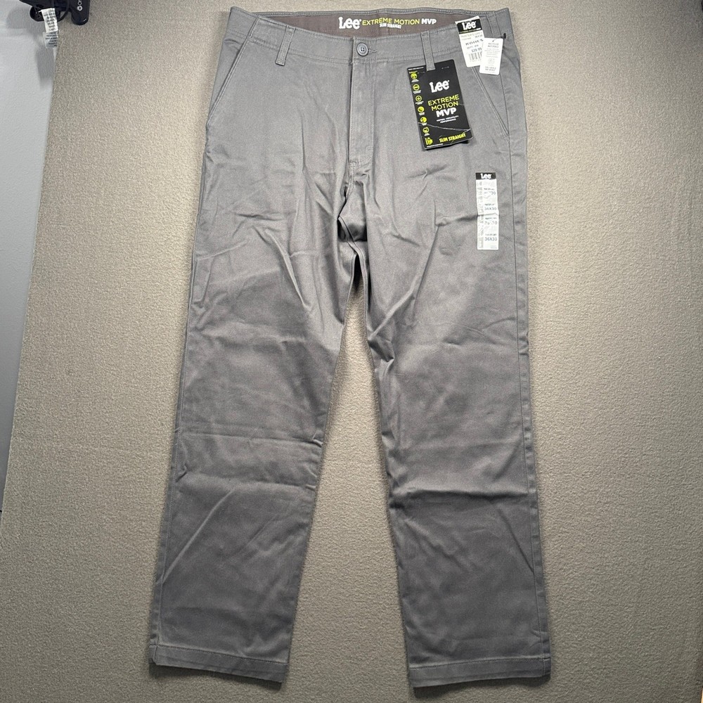Lee Extreme Motion MVP Pants Mens 36x30 Grey Slim Straight Stretch 112331608