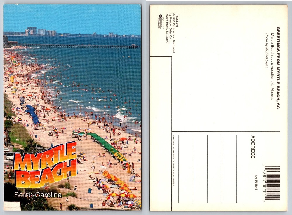 1995 Myrtle Beach SC Aerial View Crowded Beach Pier Postcard Michael Slear