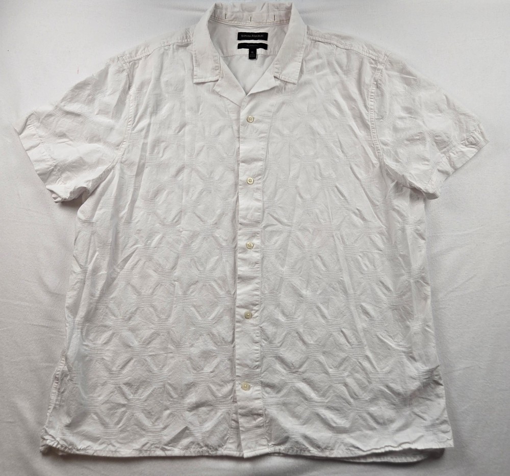 Banana Republic Leno Resort Shirt Mens XL Cotton Linen White Camp Collar Relaxed