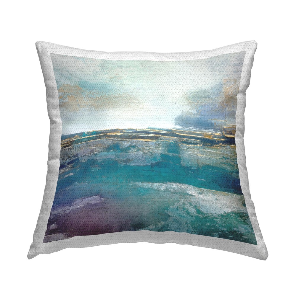 Abstract Teal Landscape Outdoor Printed Pillow 18x18 Blue Horizon Design-image