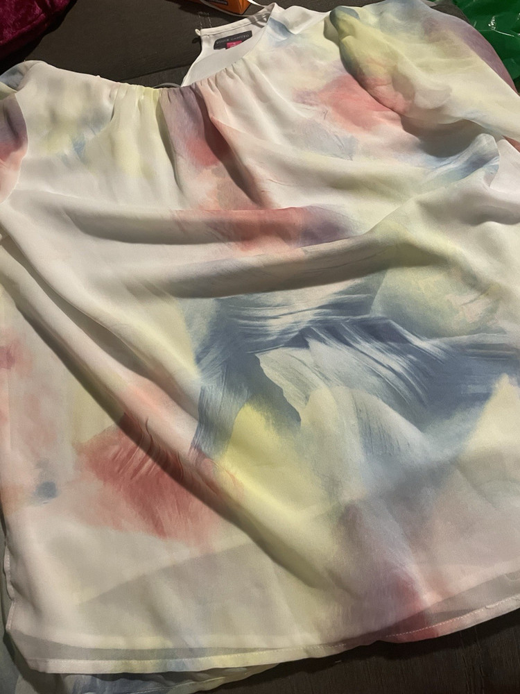 Vince Camuto Multicolor Abstract Chiffon Tie V-Neck Sleeveless Blouse Women's S