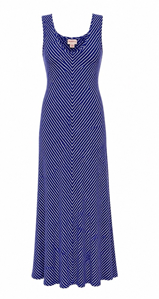 Merona Blue White Striped Maxi Dress Sleeveless V-Neck Stretch Women’s Medium