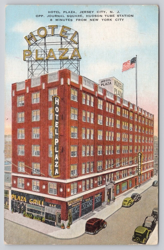 Vintage HOTEL PLAZA Jersey City NJ Journal Square Tube Station Postcard