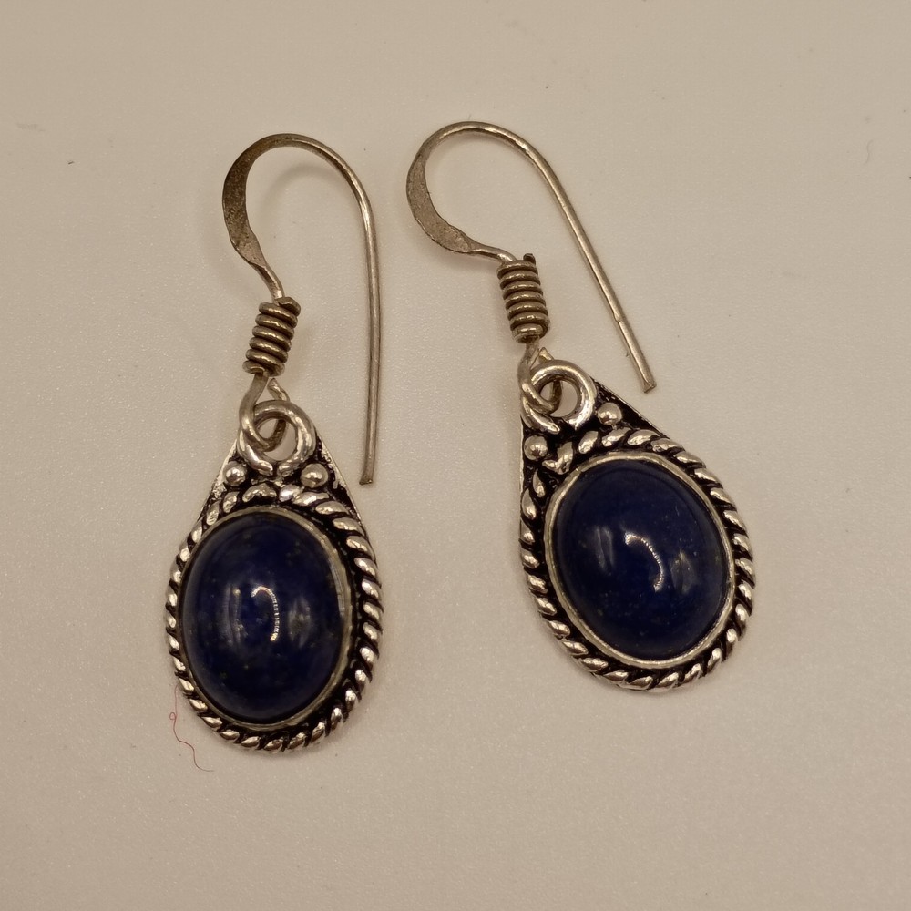 Lapis Lazuli Teardrop Earrings 925 Sterling Silver Boho Vintage Style