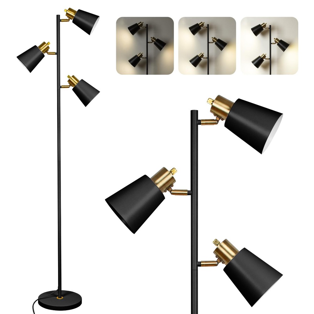 Tree Floor Lamp for Living Room, Industrial 3-Light Standing Lamp with 3 LED ...