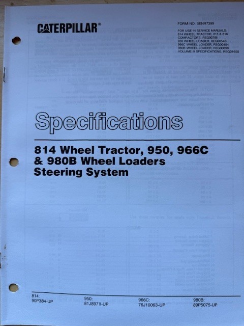 CATERPILLAR 814 Tractor 950 966C Specifications Steering System Manual Cat