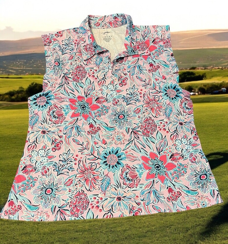X by Gottex Floral Golf Shirt Ruffle Sleeves Size XLarge NWT