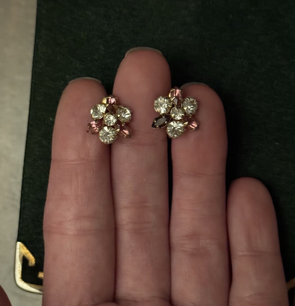 Vintage Signed Scitarelli  Rhinestone Screw On Earrings ~ Designer Jewelry