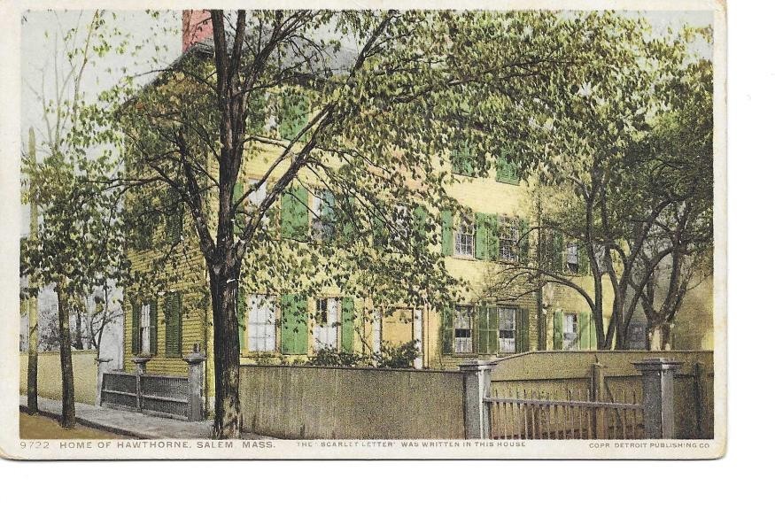 Vintage White Border Postcard Home of Hawthorne Salem, MA  001010
