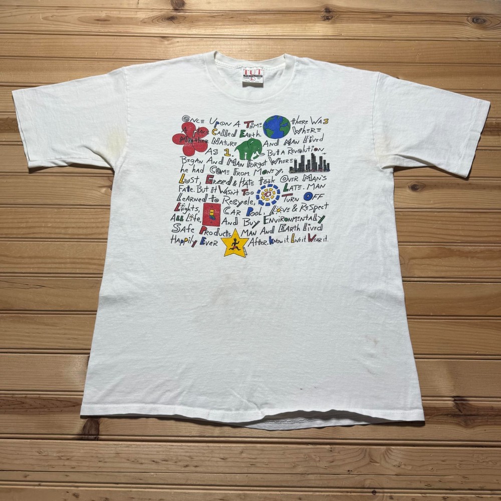 Vintage 90s Earth Day Nature Environment Message Awareness T-Shirt USA Large