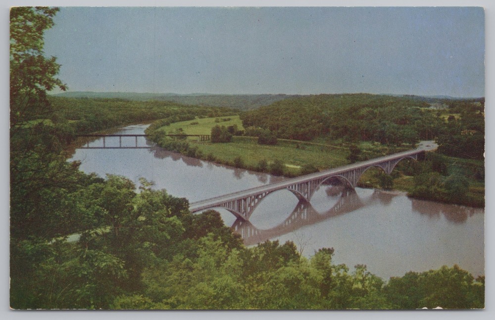 View From Baptist Hill Of Lake Taneycomo & Hwy 65 Bridge Crossing~Vintage PC