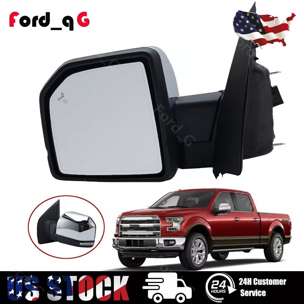 Power Folding Mirror Chrome For 2015-2020 Ford F-150 Left w/ Memory Blind Spot