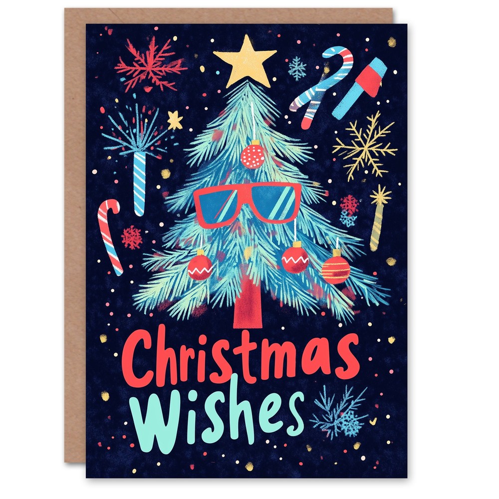 Retro Wishes Tree Sunglasses Candy Cane Christmas Fun Gift Festive Xmas Card