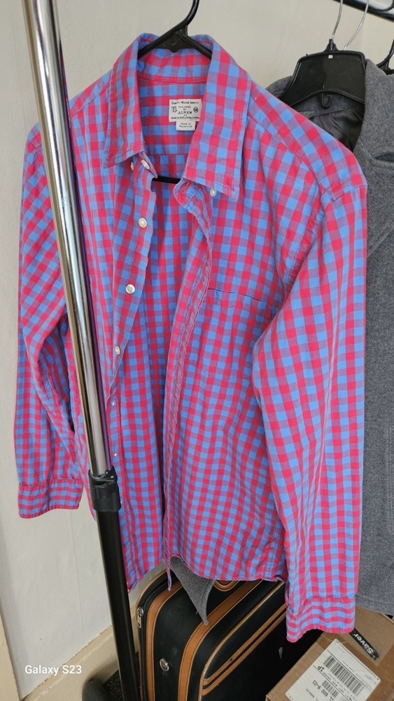 Vintage J Crew Shirt Mens M Red Blue Stripe  Button Down Long Sleeve Casual