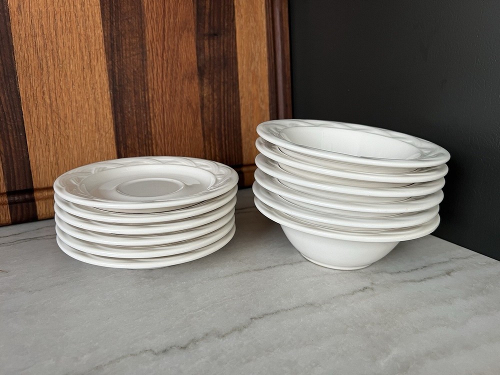Pfaltzgraff Acadia White 12-Piece Set with 6 Salad Plates and 6 Dessert Bowls-image