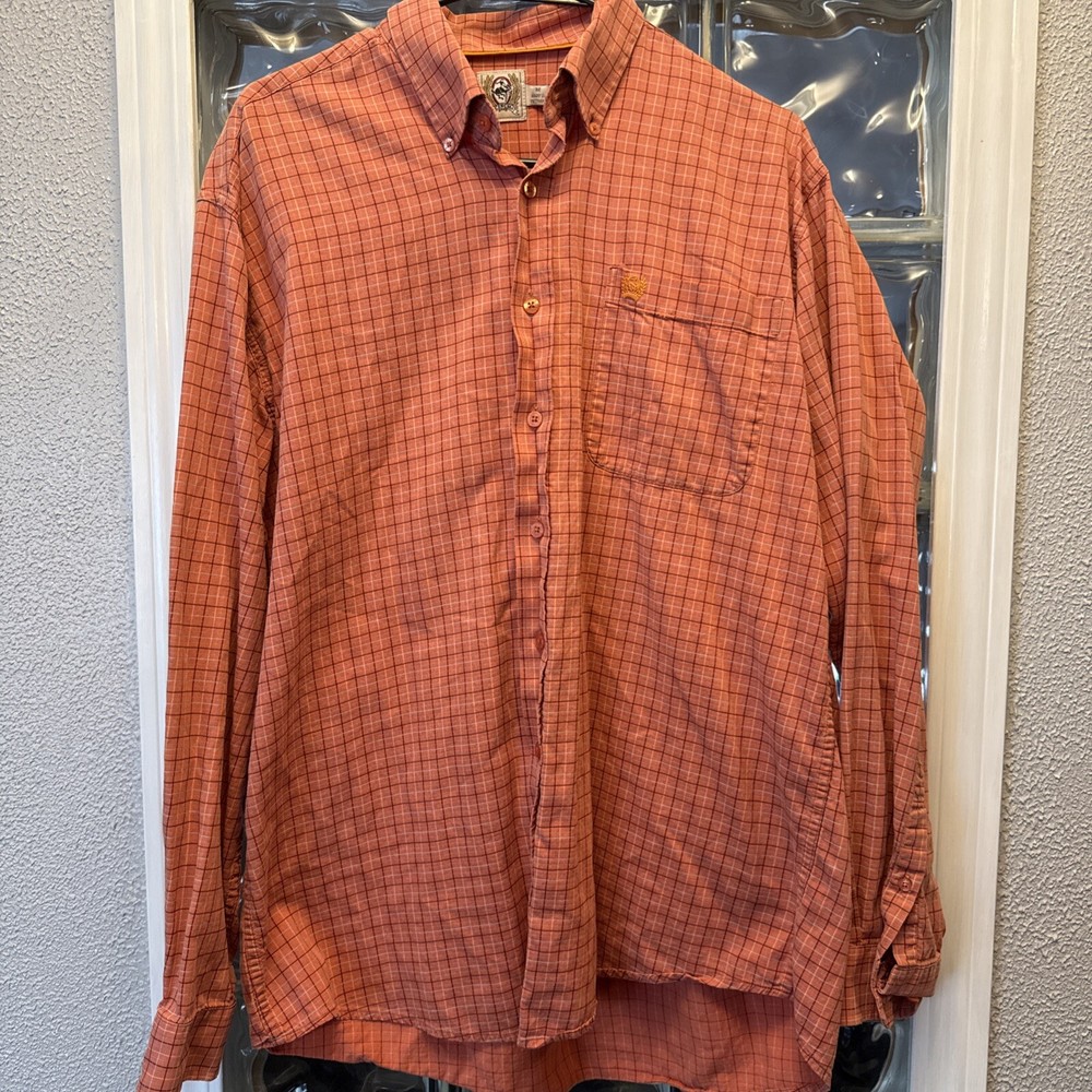 Cinch Shirt Mens Medium Orange Plaid Button Down Western Long Sleeves Pocket