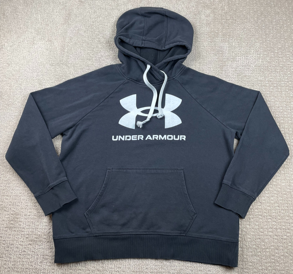 Under Armour Hoodie Womens Large Loose Black Big Logo Rival Fleece Sweatshirt