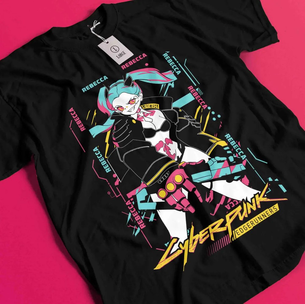 Anime Waifu Rebecca Cyberpunk: Edgerunners Black T-Shirt Size S-5XL