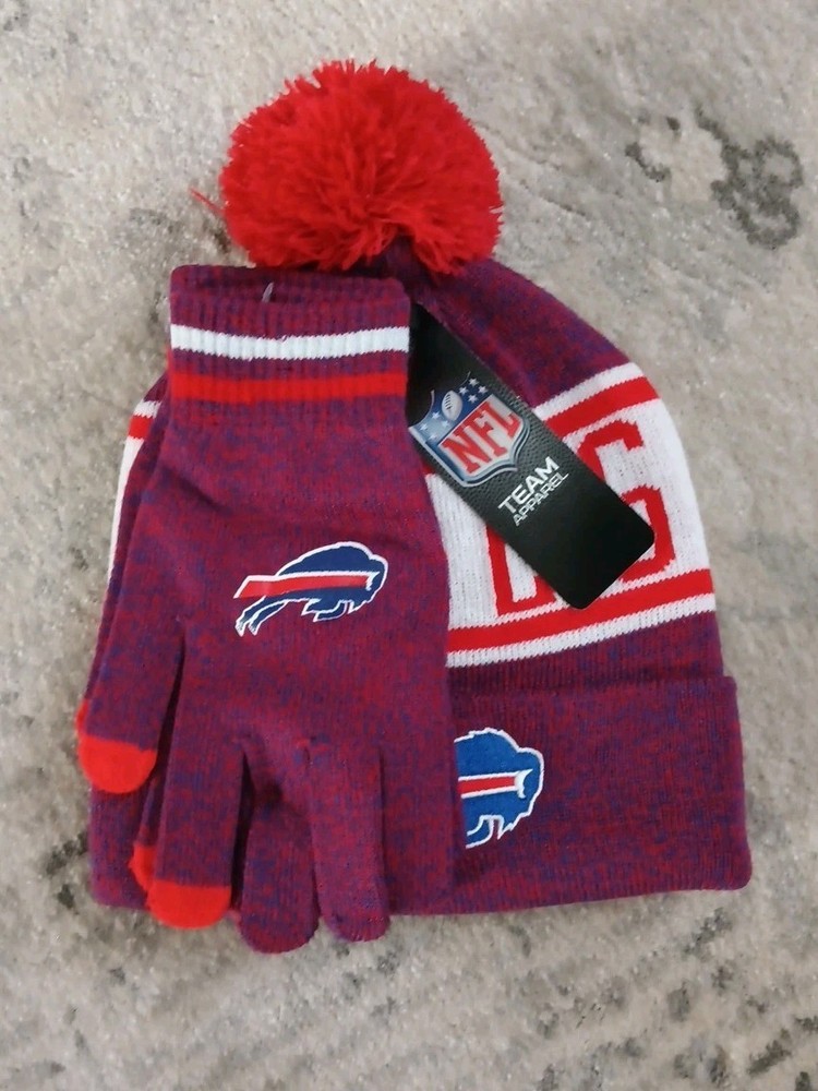 Buffalo Bills Winter Beanie and Gloves Set with Pom Pom One Size