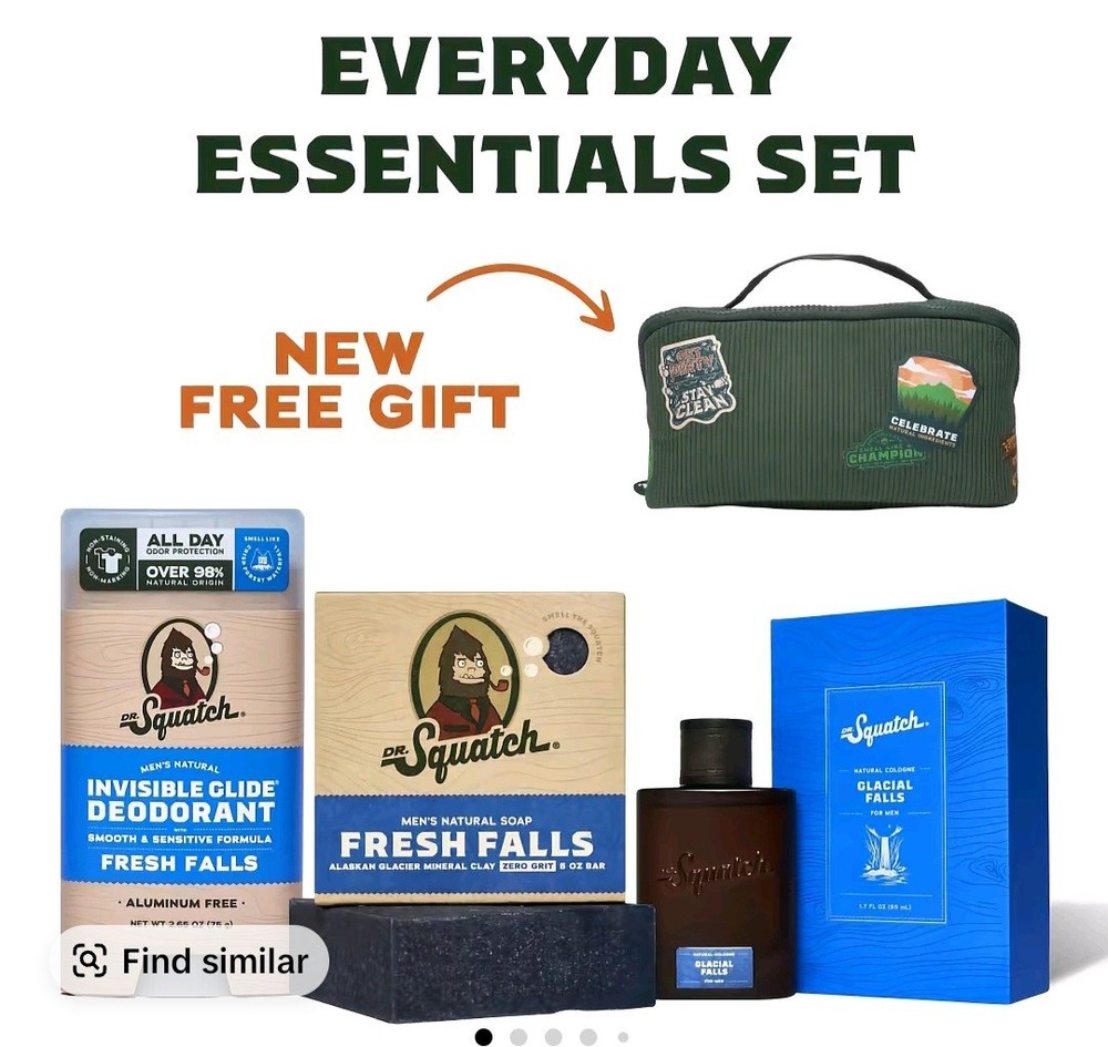 Dr. Squatch Everyday Essentials Set Fireside Bourbon Cologne Soap Deodorant Bag