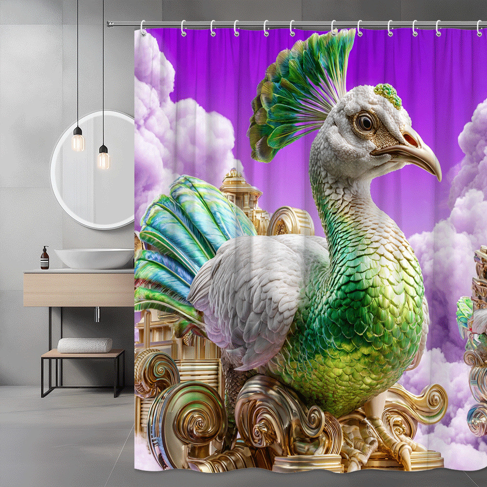 Peacock Shower Curtain Purple Sky Fantasy Bird Print