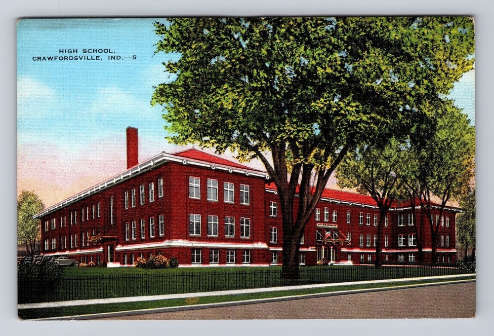 Crawfordsville IN-Indiana, High School, Antique, Vintage Souvenir Postcard